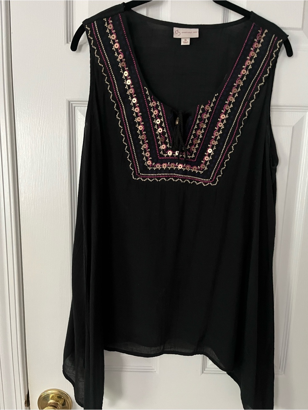 Chelsea & Violet Black Tank with Pink and Gold Embroidery